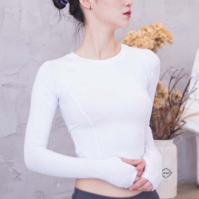 New Autumn and Winter Long-Sleeved Blouse Sportswear Mesh Slim Fit Patchwork Workout Clothes Breathable Top European and American Yoga Clothes for Women