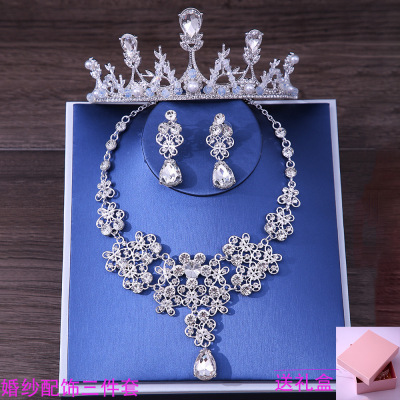 Xy022 Crown Necklace Earrings Set Adult Ceremony Headdress Crown Wedding Dress Popular Ornament Wholesale