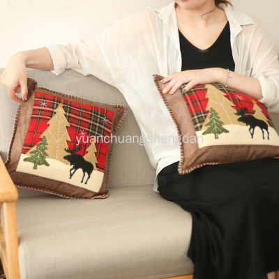 New Christmas Decoration Checked Cloth Pillow Case Patch Pillow Cover Elk Small Pillow Case