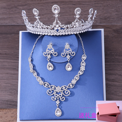 Xy023 Crown Necklace Earrings Set Adult Ceremony Headdress Crown Wedding Dress Hot Sale Ornament Wholesale