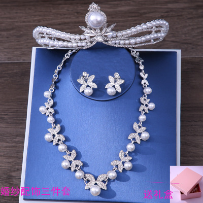 Xy032 Bridal Crown Necklace and Earrings Suite Adult Ceremony Headdress Crown Wedding Dress Accessories Headwear