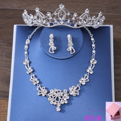 Xy026 Bridal Crown Necklace and Earrings Suite Adult Ceremony Headdress Crown Wedding Dress Popular Ornament