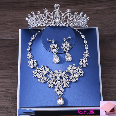 Xy027 Bridal Crown Necklace and Earrings Suite Adult Ceremony Headdress Crown Wedding Dress Accessories Headwear