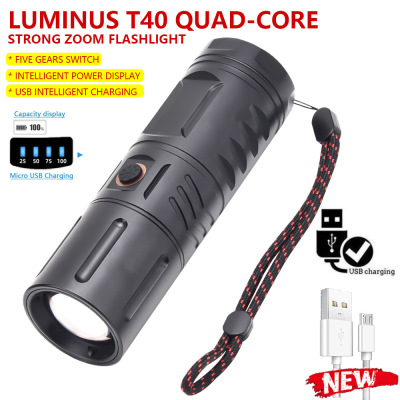 Cross-Border T40 Flashlight Zoom Power Display USB Rechargeable Power Torch T40 Lock and Load Spray