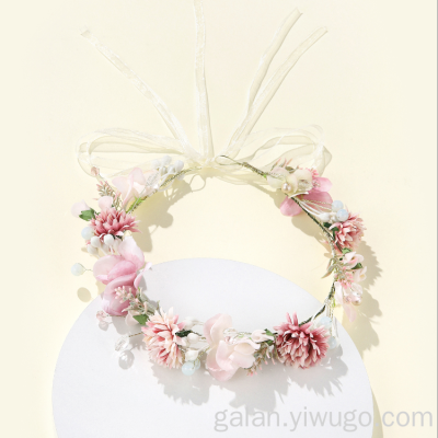 Jialan Cross-Border Hot Selling Korean Style Bride Wreath Headdress Flower Headband Wreath Beads String Children's Hair Accessories Headband