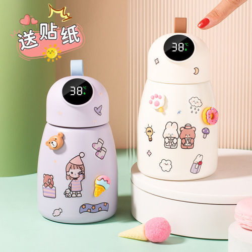 temperature display vacuum cup 304 stainless steel high-looking cup for students smart cute big belly children‘s vacuum cup