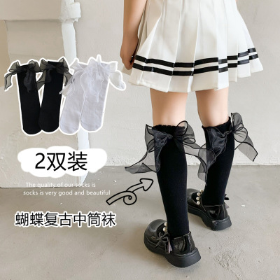 Girls' Socks Spring Tube Socks Outdoor Fashion Ins Spring Thin Summer Baby Children Lolita Bow Female