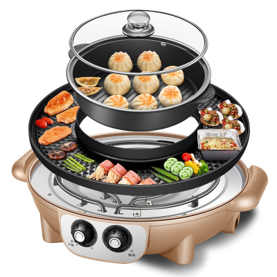 Hot Pot Roasting Hot Pot All-in-One Pot Household Multi-Functional Detachable Electric Oven Soup Boiling Smoke-Free Electric Barbecue Plate