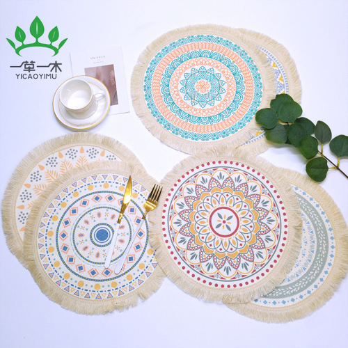 bohemian style cotton braided placemat fabric tassel heat proof mat anti-scald pan mat household western-style placemat decorative pad