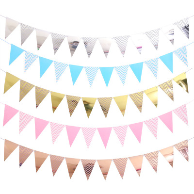 INS Nordic Bronzing Wave Pattern Pennant String Flags Birthday Party Decoration Hanging Flag Banner Valentine's Day Latte Art