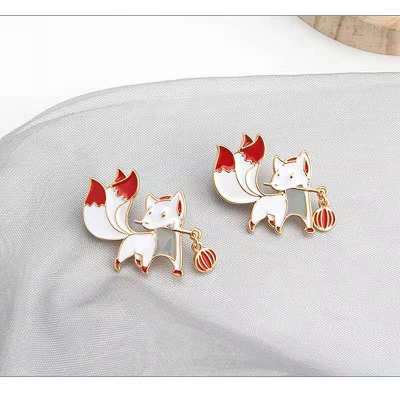 Cute Ins Fashion Badge Fox Chinese Style Brooch Student Collar Pin Men and Women All-Matching Bag Accessories