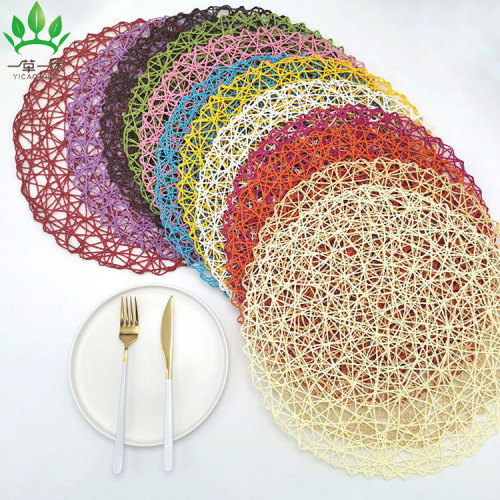 hot selling random knitting paper placemat kindergarten decoration diy paper string pad hand-woven heat proof mat round table mat cup mat