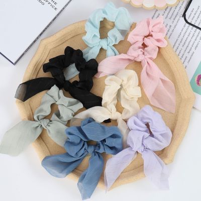 Cross-Border Japanese and Korean New Ponytail Ribbon Large Intestine Hair Ring Sweet Cute Pure Color and Knotted Rabbit Ears Headband Hair Accessories
