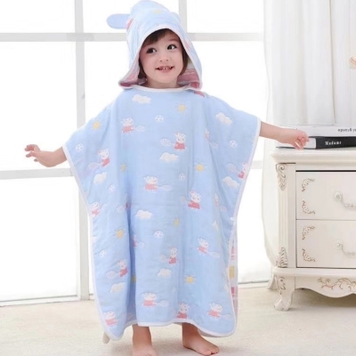 Children's Cartoon Six-Layer Gauze Jacquard Hooded Bath Towel