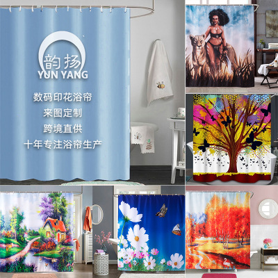 Factory Direct Supply Source Factory Creative Digital Printing Polyester Shower Curtain Shower Curtain Cross-Border Amazon Hot Selling Product
