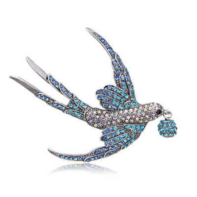 European and American New Elegant Swallow Full Diamond Painting Oil Brooch Creative All-Match Animal Breastpin Factory Direct Supply Wholesale