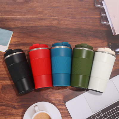 Korean Style New 304 Stainless Steel Double-Layer Coffee Cup Creative Silicone Vacuum Mug Portable Vehicle-Mounted Cup