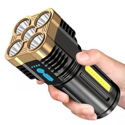 Cross-Border Led Multi-Function Five-Core Bright Long-Range USB Charging with Cob Sidelight Emergency Light Outdoor Household Flashlight