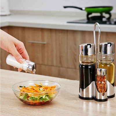 Stainless Steel Glass Seasoning Jar Spice Jar Dining Table Oil and Vinegar Soy Sauce Chili Powder Bottle Four-Piece Dining Room Supplies Set