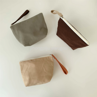 Small Canvas Contrast Color Portable Cosmetic Bag Triangle Cotton Storage Lipstick Pouch Solid Color Storage Wash Bag
