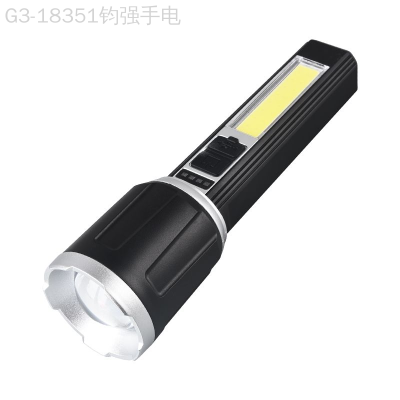 Factory Direct Sales Super Bright LED + Sidelight Cob Flashlight USB Charging Ultra-Long Life Battery Built-in Lithium Battery