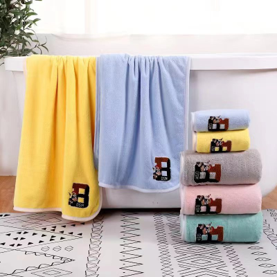 Sweet Coral Velvet Cute Embroidery Towels Soft Absorbent Dormitory Students Home Factory Direct Sales
