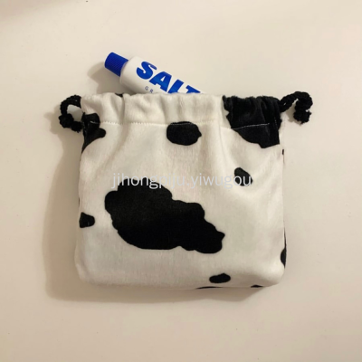 Cows Pattern Drawstring Bag Printed Short Plush Drawstring Bag Student