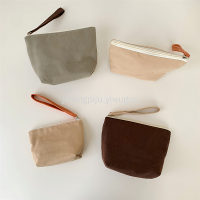 Large Canvas Contrast Color Portable Cosmetic Bag Triangle Cotton Cloth Storage Lipstick Pouch Solid Color Storage Wash