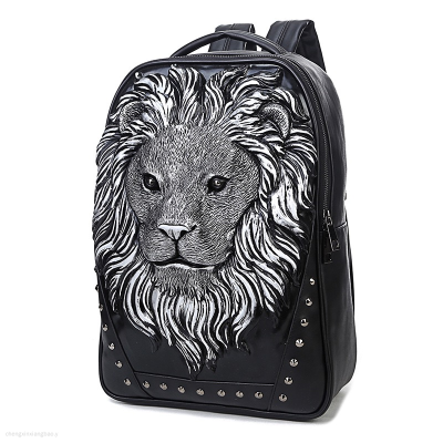 Men's Bag Women's Pu Single Double-Shoulder BagLarge Capacity Portable Shoulder Bag Animal Lion's Head Computer Backpack