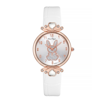 Douyin Online Influencer Live Broadcast New Digital Time Minimalist Bowknot Watch Rabbit Pattern Dial Quartz Wrist Watch