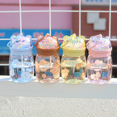 Mini Cartoon Bubble Ornaments Bear Plastic Water Cup Kindergarten Baby Children Sports Bottle Xiaoqiao Cup Female Ins