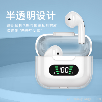 2022 New Personalized Transparent Shell TWS Power Digital Display Wireless Bluetooth Headset
