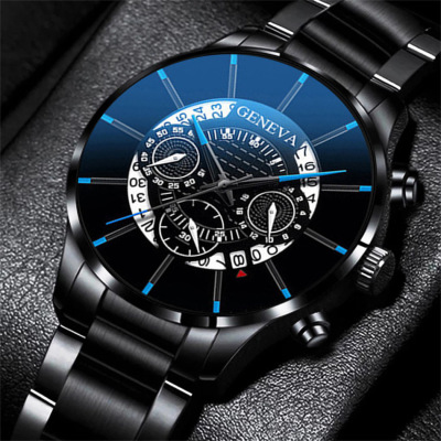 Cross-Border New Arrival Geneva Watch Men's Steel Strap Watch Fashion Calendar Quartz Belt Watch Men's Wholesale