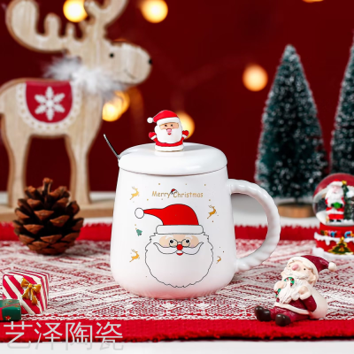 Christmas Ceramic Cup Cup with Spoon Lid Stereo Coffee Cup Cartoon Mug..