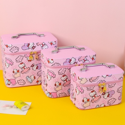 Bag for Women Cute Japanese Style Korean Large Capacity Portable Daily Necessities Storage Box Three-Piece Cosmetic Case