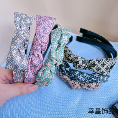 New Vintage Floral Plaid Sweet Bow Headband Hairpin Hair Ornaments Korean Style Headband Simple Head Buckle Headdress