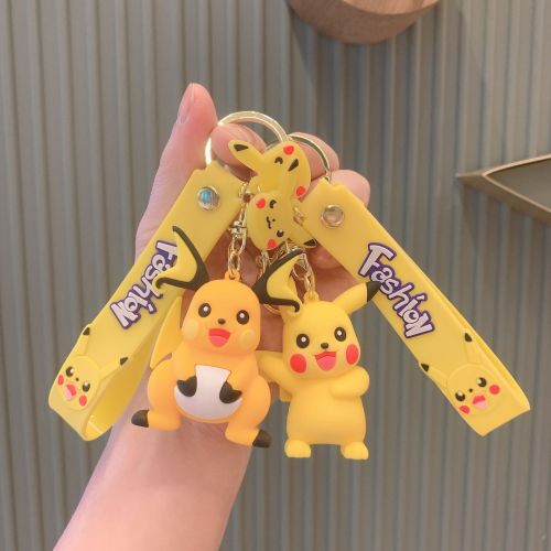 Pikachu Cute Doll Key Chain Silicone Couple Cartoon Key Pendants Schoolbag Small Ornaments Creative Keychain