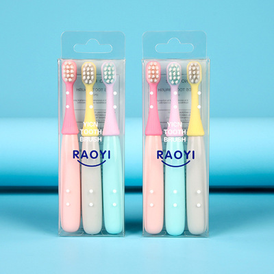 Children's Toothbrush 3 Pcs 2-5 Years Old Mushroom Cartoon Silicone Bruch Head Baby Fine Soft Hair Toothbrush Factory Wholesale