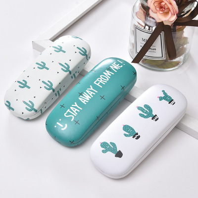 Factory Wholesale Direct Sales Glasses Case PU Leather Printing Cactus New Fresh Men and Women Optical Myopia Glasses Case