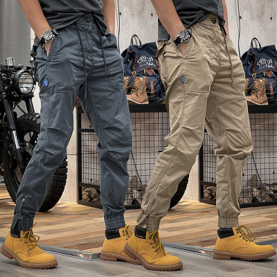 Autumn New American Retro Overalls Men's Elastic Waist Multi-Pocket Loose Men's Casual Jogger Pants plus Size