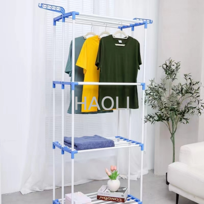 Factory Direct sales 2022 new folding three-layer spray paint stainless steel laundry rack with wheels