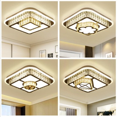 High-End Led Crystal Ceiling Lamp Bedroom Light Variable Light with Three Colors Square Room Modern Ceiling Lamp Study Lamp