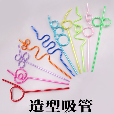 Factory Wholesale Creative Crystal Straw Disposable Hard Plastic PVC Shaped Straw Love Creative Straw 10 Pieces