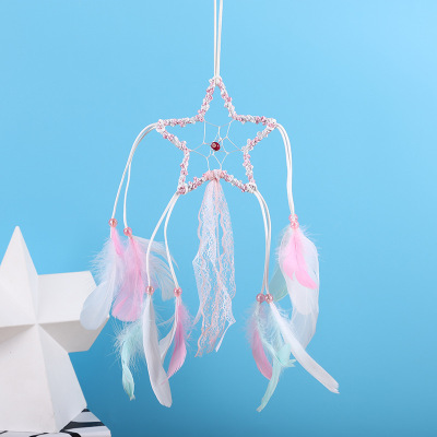 Factory Direct Supply Five-Pointed Star Feather Dream Catcher Pendant Home Decoration Girl Room Decorative Ornaments Wholesale