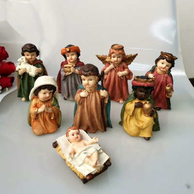 Resin Crafts Western Religion Jesus Birth Horse Trough Group Christmas Ornament Decorative Craft