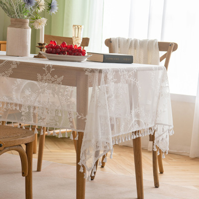 Cross-Border Lace French Lace Tablecloth Rectangular Table Mat Tassel Hollow Picnic Blanket Mesh Photograph Background Cloth