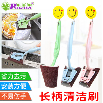 Long Handle Cleaning Brush Silicon Carbide Spong Mop Kitchen Cleaning Dishwashing Pot Brush Household Scouring Pad Dishcloth