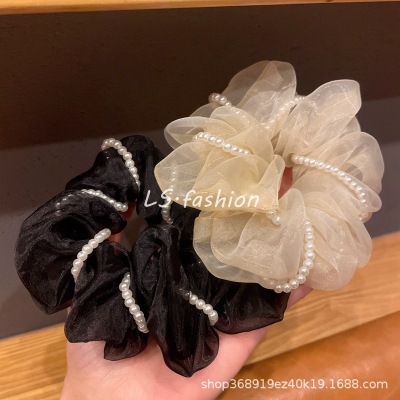 Summer Sweet Pearl Large Intestine Hair Ring Organza Temperament Large Intestine Ring Net Red Hair Ring Hair Rope Korean Jewelry Hair Accessories