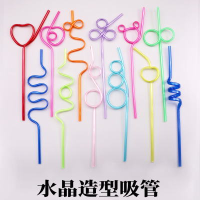 Spot Supply Crystal Shaped Straw Pet Hard Tube Disposable Creative Cute Plastic Straw 1 Piece