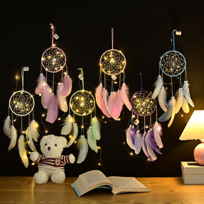 Home Decoration Girl's Room Pendant Simple Dreamcatcher Small Night Lamp Hand-Woven Cute Birthday Gift